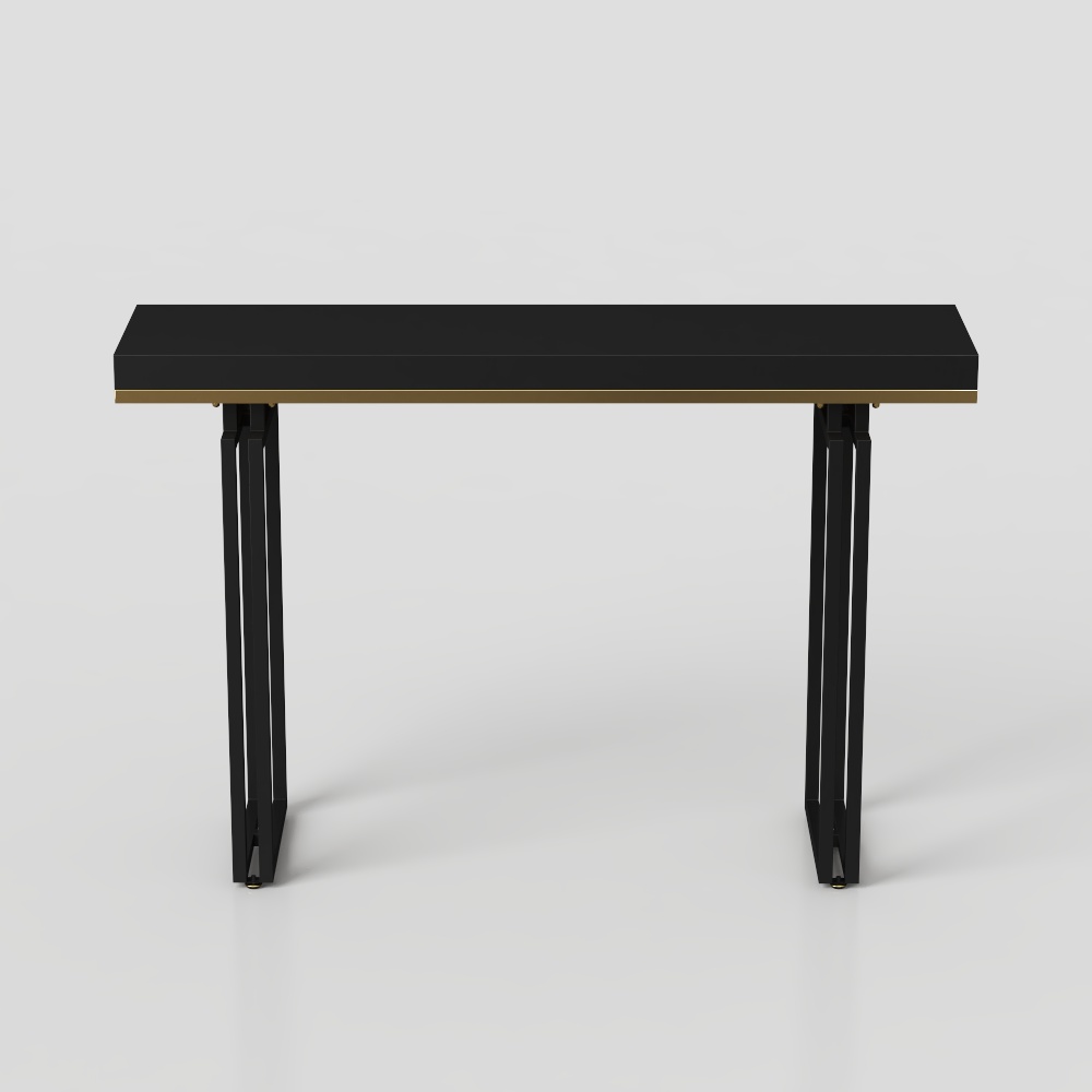 1200mm Entry Accent Table Narrow Console Table Black Solid Wood & Metal in Large