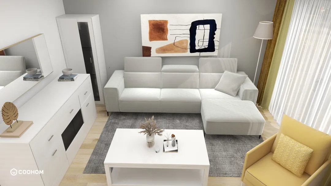 Margarida Martins的装修设计方案:White, Grey & Yellow Living Room