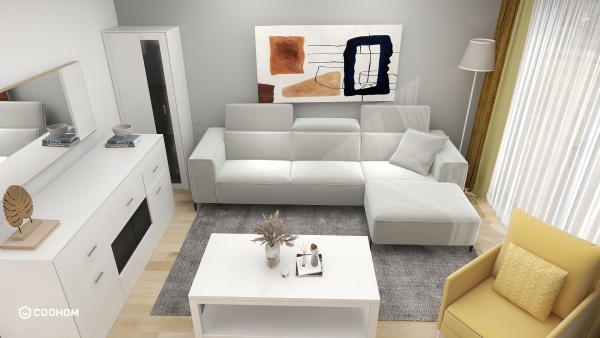 Margarida Martins的装修设计方案White, Grey & Yellow Living Room