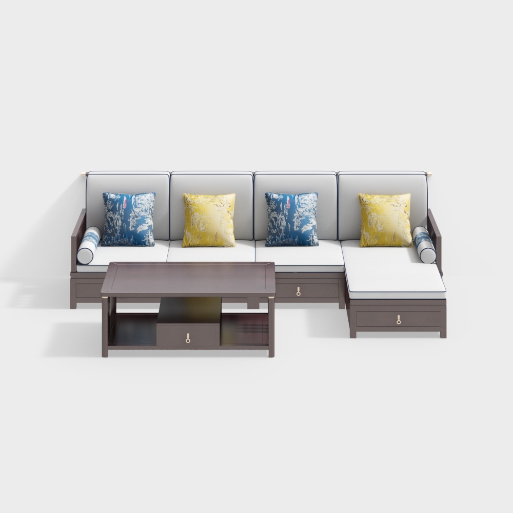 2106-转角沙发-转角+茶几3D模型