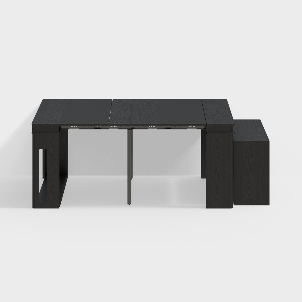 180 cm Moderner ausziehbarer Esstisch Rechteckiges Sideboard mit Stauraum in Schwarz