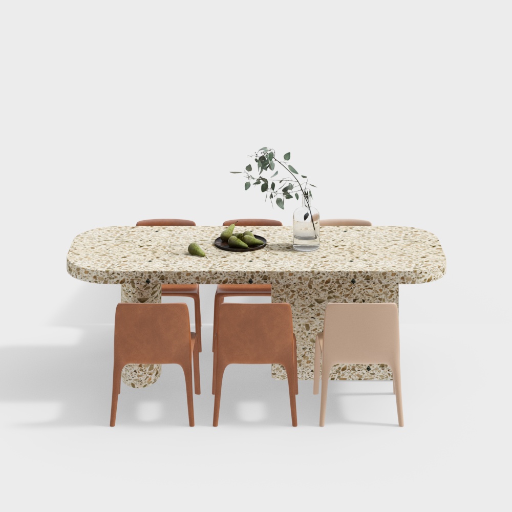 现代水磨石餐桌椅组合