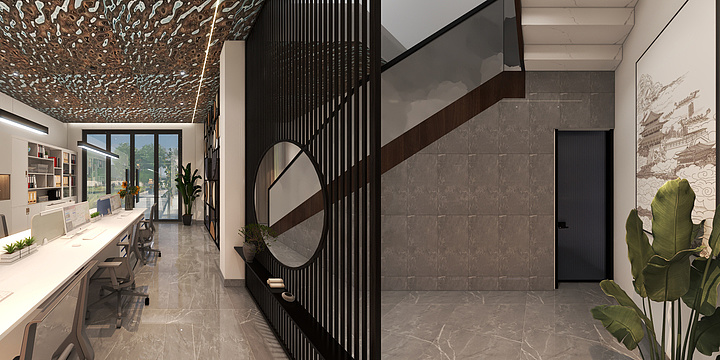 东方明珠空间设计-自建别墅一层办公200平-装修设计方案