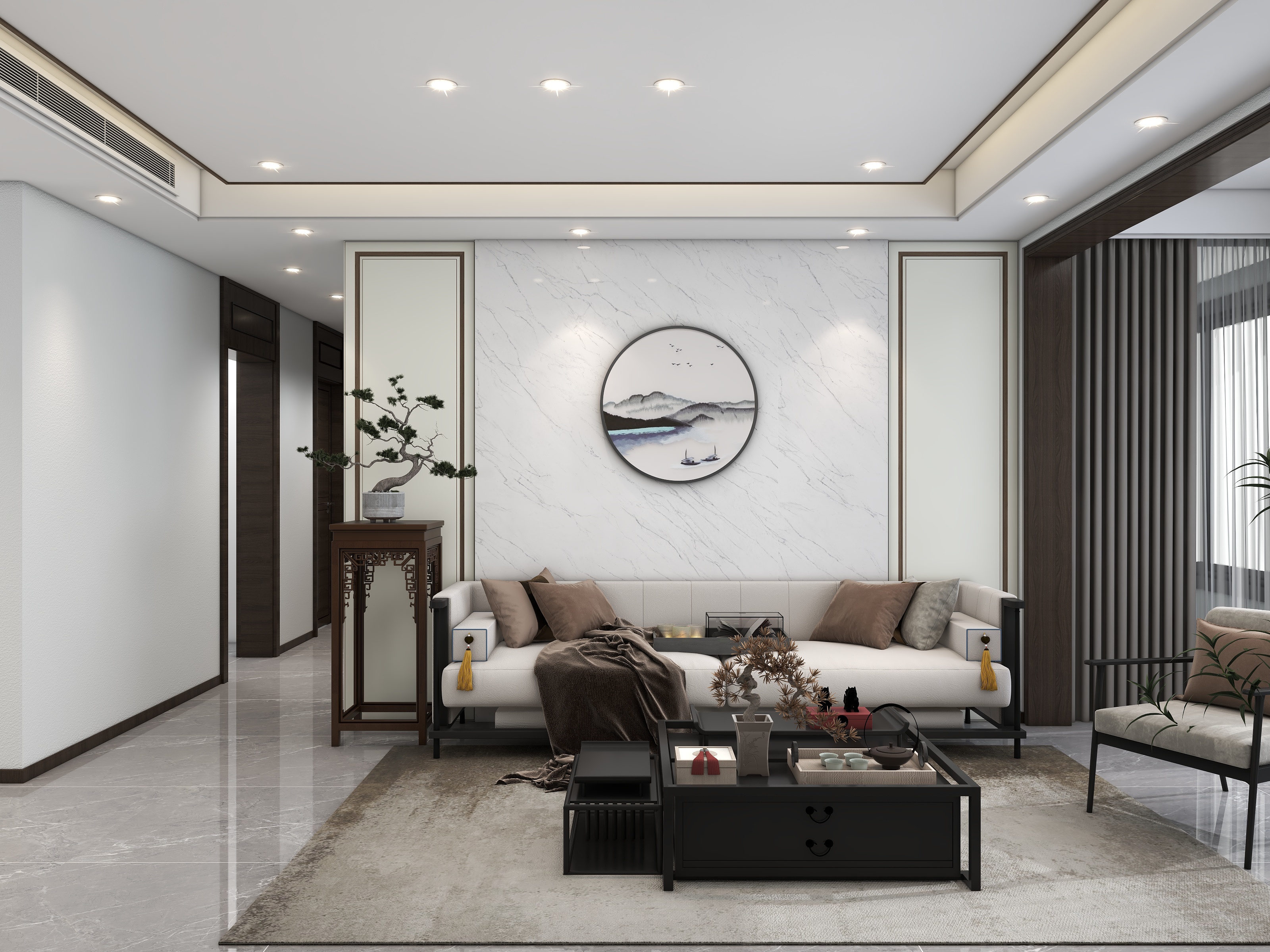 三石设计丨王云鹏-新中式客餐厅72平米-装修设计方案