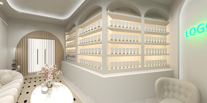 效果图全景施工图-纹绣店-现代奶油风-副本-装修设计方案