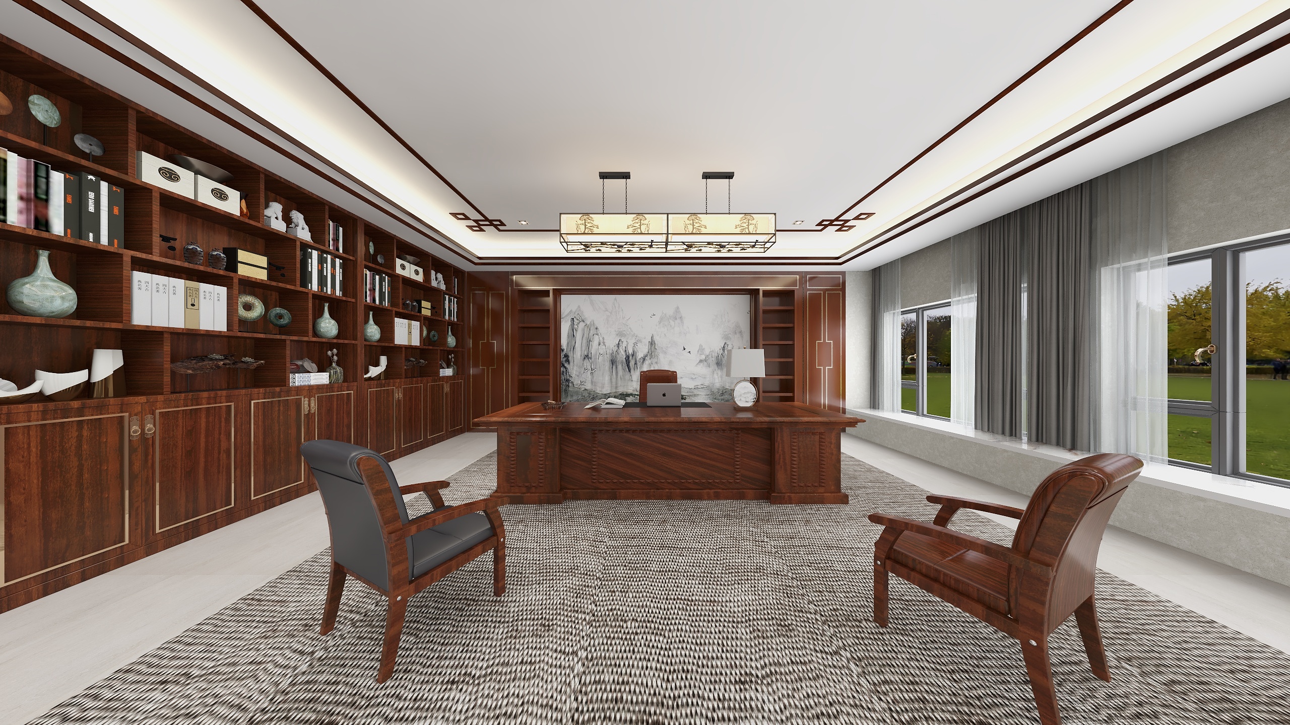 宿迁市华博建筑装饰有限公司-董事长办公室174㎡-装修设计方案