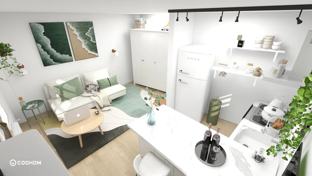  EmMmY的装修设计方案:Green neutral studio apartment