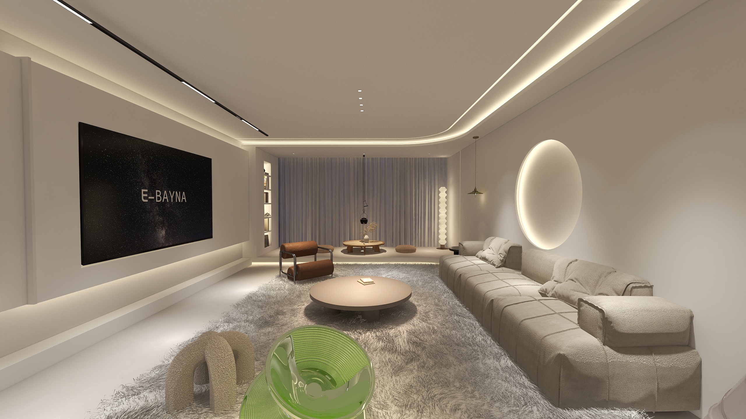 设计师Cher-现代风格无主灯客餐厅-装修设计方案