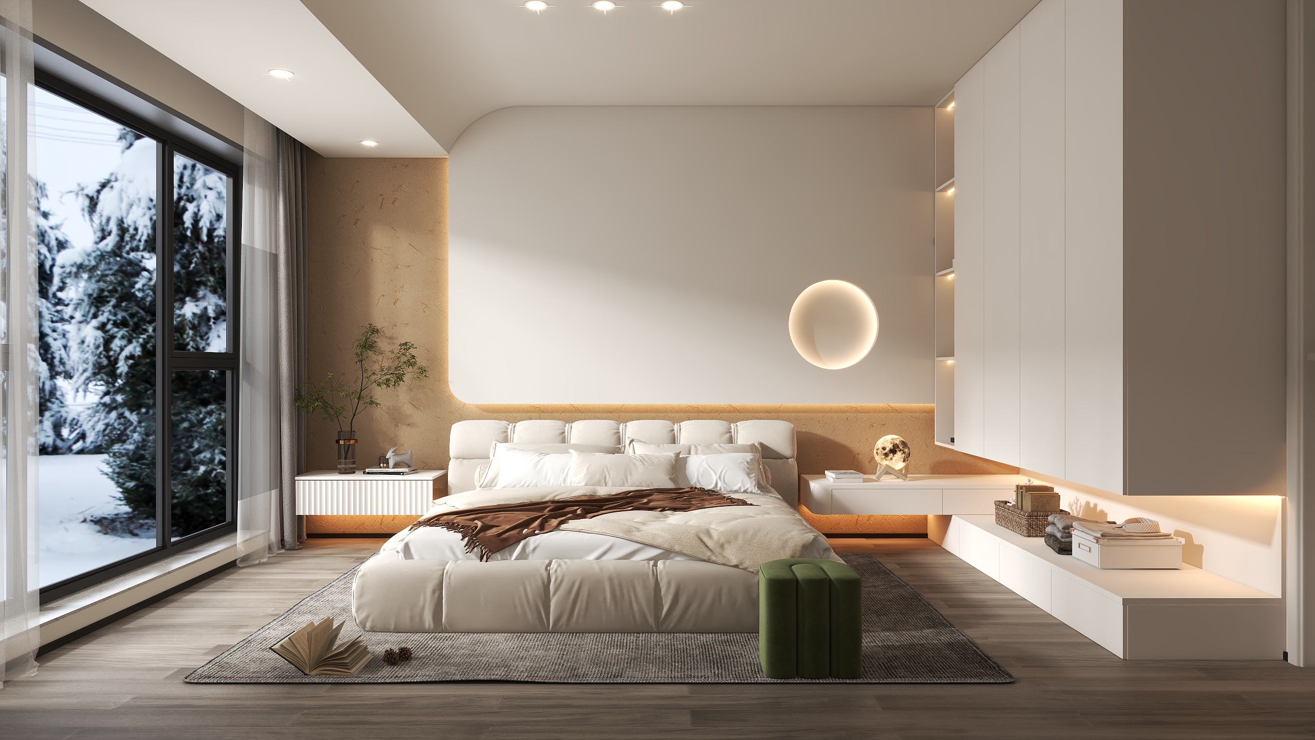 全案设计师胡一-森林色奶油风主卧-装修设计方案