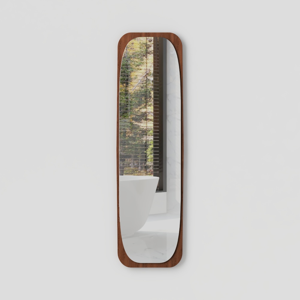 Grand miroir rectangulaire moderne de plancher en bois avec cadre en noyer