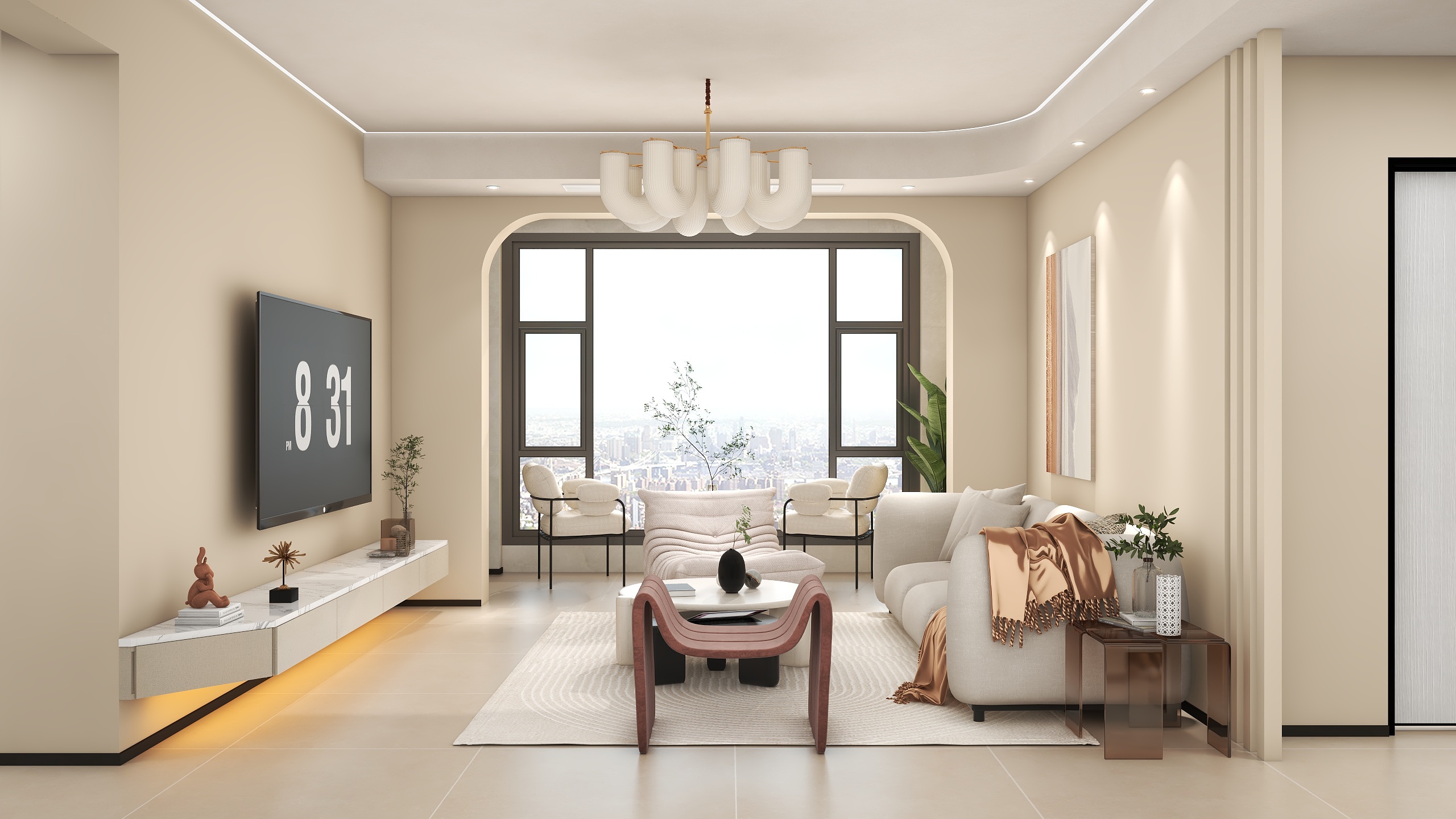 设计师晓风-简约奶油风136㎡4室装修效果图