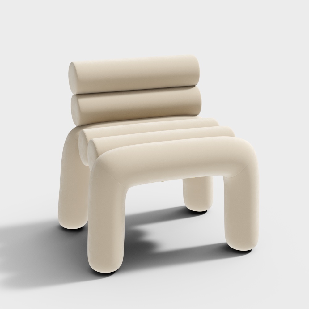 Beige Samt Lounge Stuhl Loungesessel Polsterung Horizontal kanalisiert für Wohnzimmer
