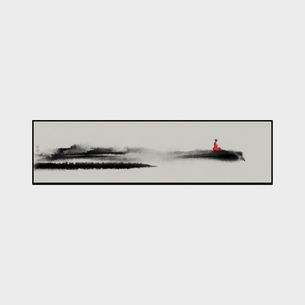 艾尔兰装饰画-新中式横版意境禅意装饰画水墨床头客厅挂画茶室接待厅瑜珈馆美容馆花枝花朵荷叶连藕山水画卧室客厅餐厅清新古风简约简洁家装工装装饰画