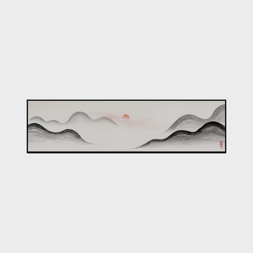 艾尔兰装饰画-新中式横版意境禅意装饰画水墨床头客厅挂画茶室接待厅瑜珈馆美容馆花枝花朵荷叶连藕山水画卧室客厅餐厅清新古风简约简洁家装工装装饰画