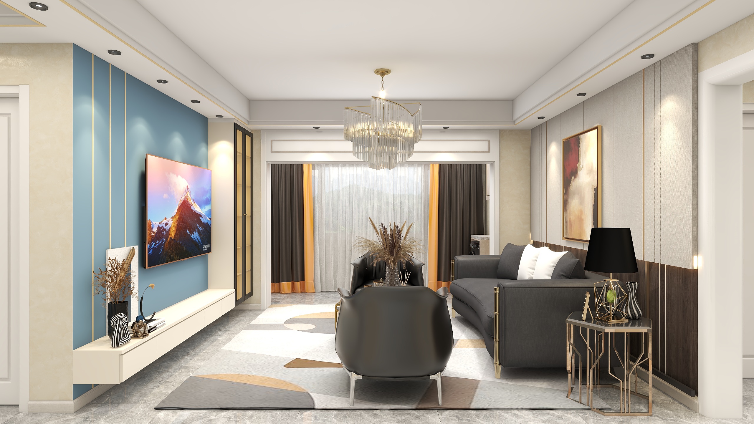 台湾小哥谈设计-《港式轻奢风》140㎡4室1厅1厨2阳台装修效果图