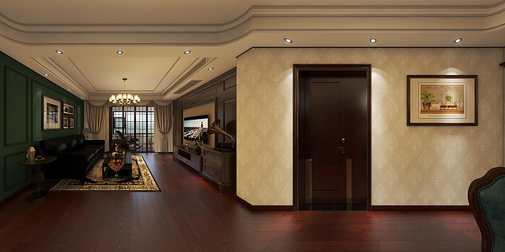 旭之博装饰-龙记檀府美式潮墨绿-装修设计方案