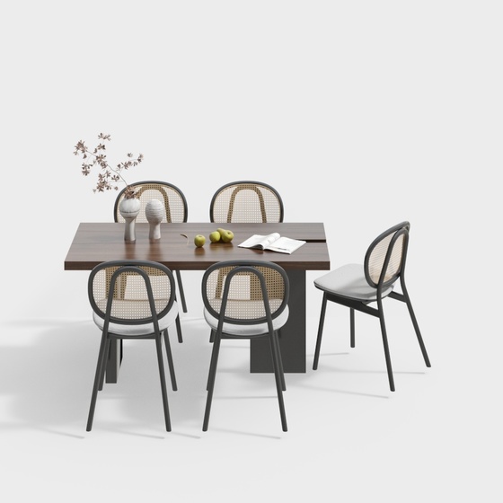 Stylish Gray Dining Table Set 3D Model