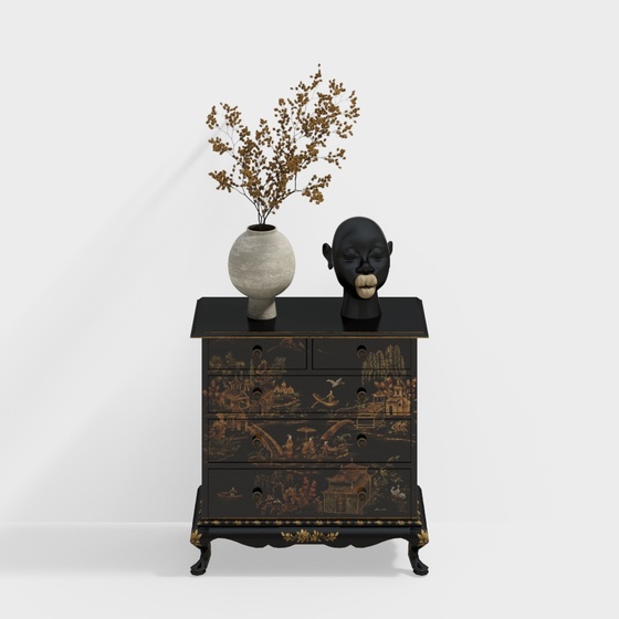 French Chest of Drawers 3D Model in Black