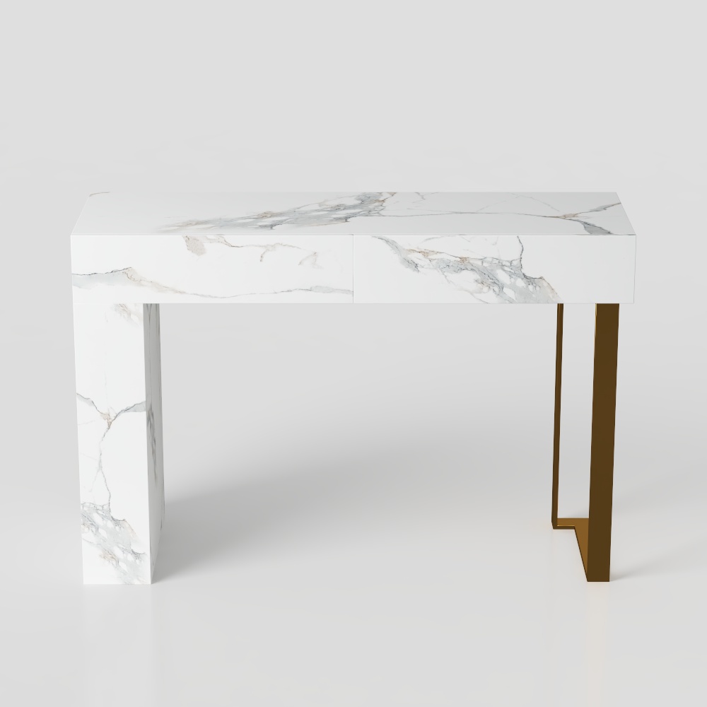 1200mm White Console Table Modern Rectangle Accent Table For Entryway with 2 Drawers