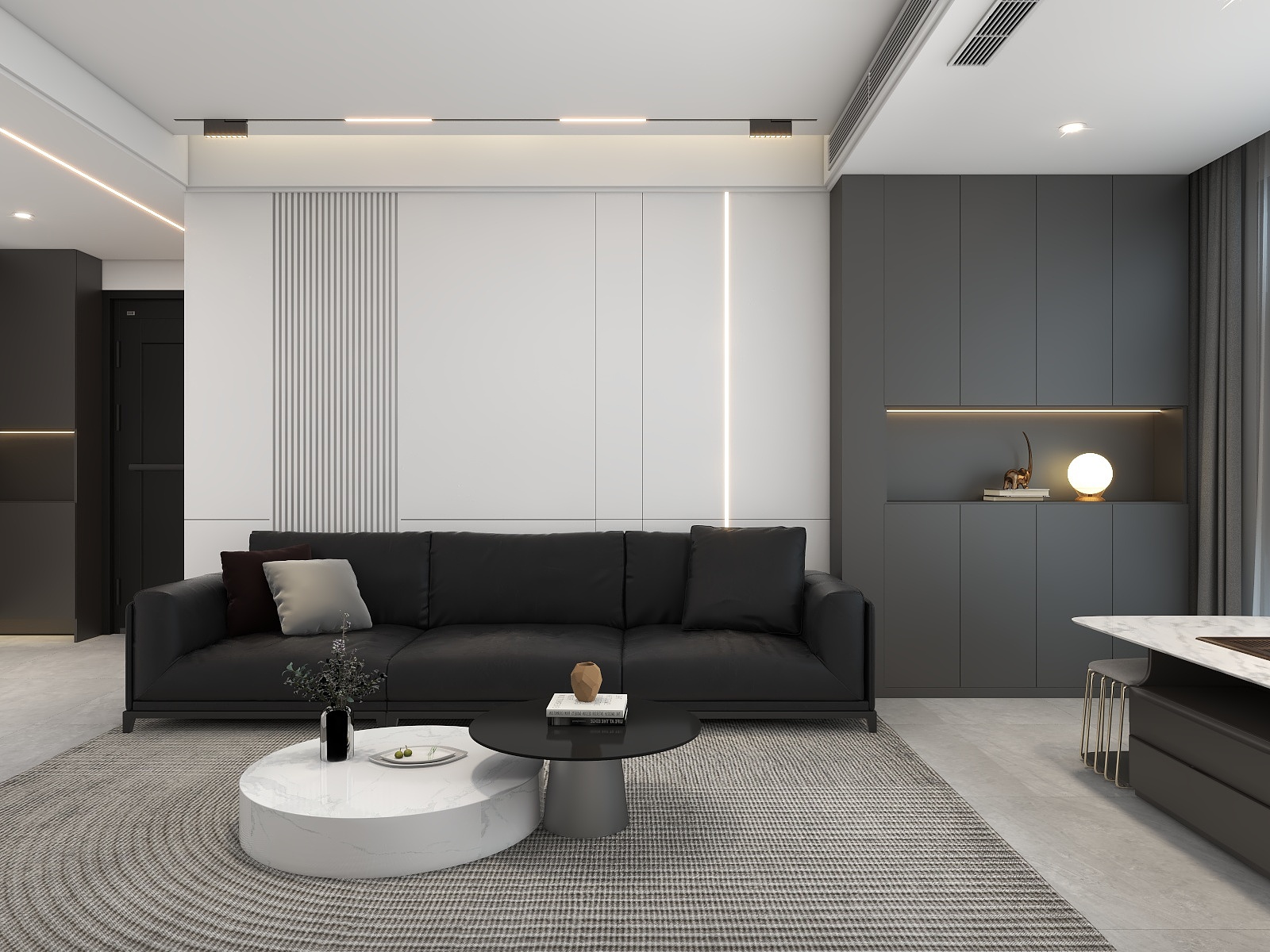 吴爽-现代极简黑白灰三室装修效果图