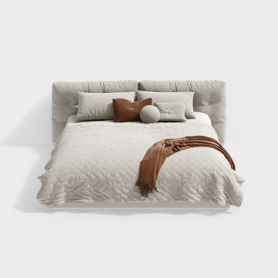 Modern Double Bed 3D Model in Beige