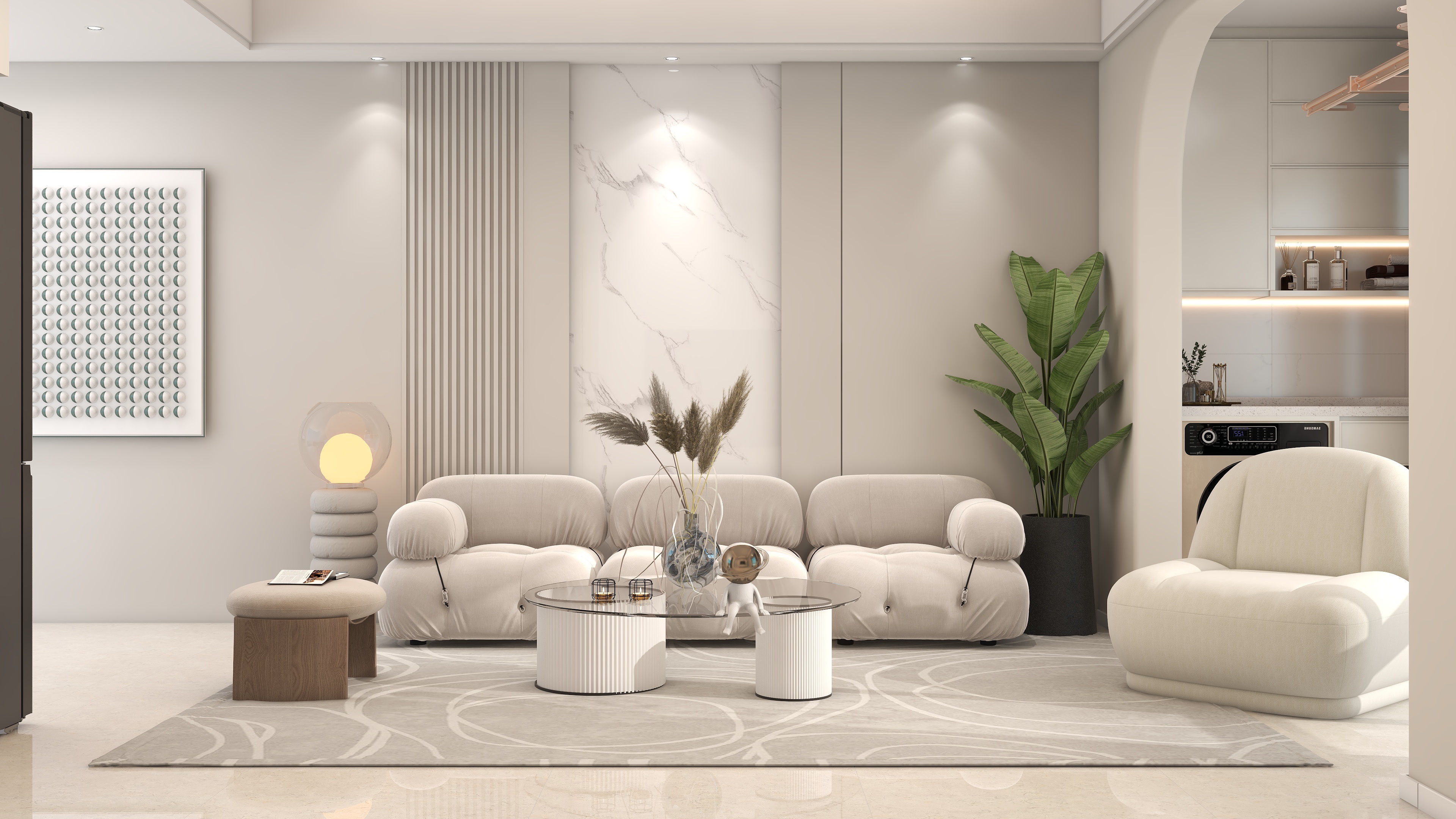 设计师赵响-《一束光》奶油风格设计67平方2室2厅1卫装修效果图