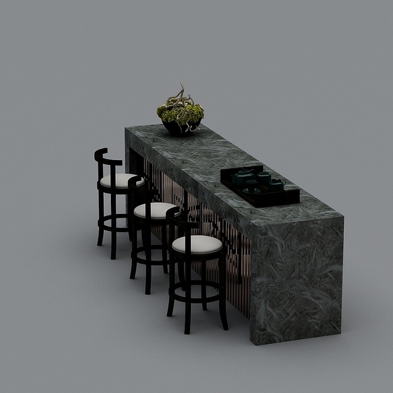 Black Kitchen Bar 3D Model for Functional Spaces