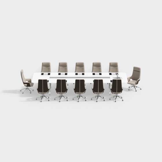 Modern Conference Tables and Chairs 3D Model in Gray