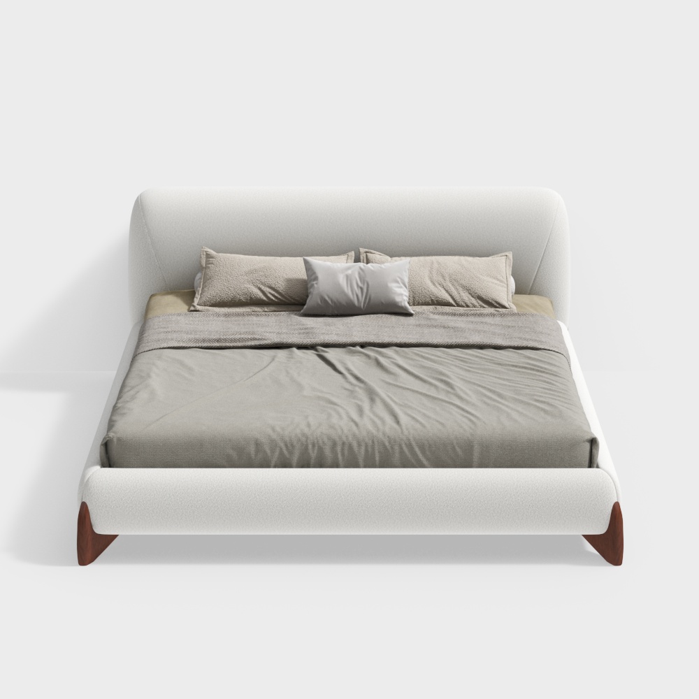 Cama Curva, moderna, con plataforma en forma de boucle, color blanco, armazón de cama king size con cabecero tapizado