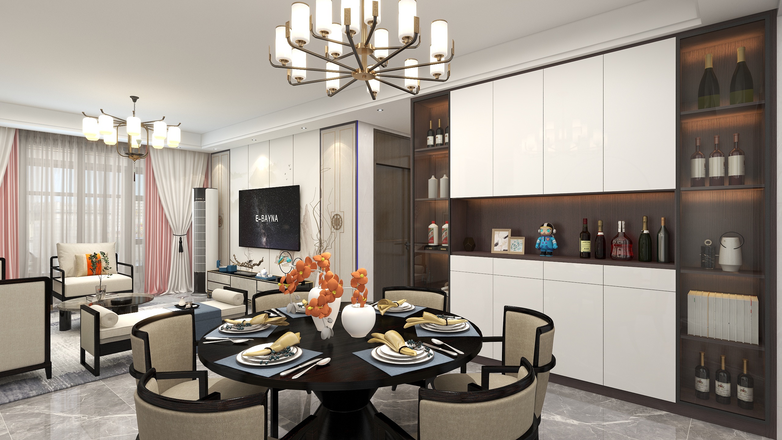 吴卓-新中式117平方四室二厅二卫设计装修效果图