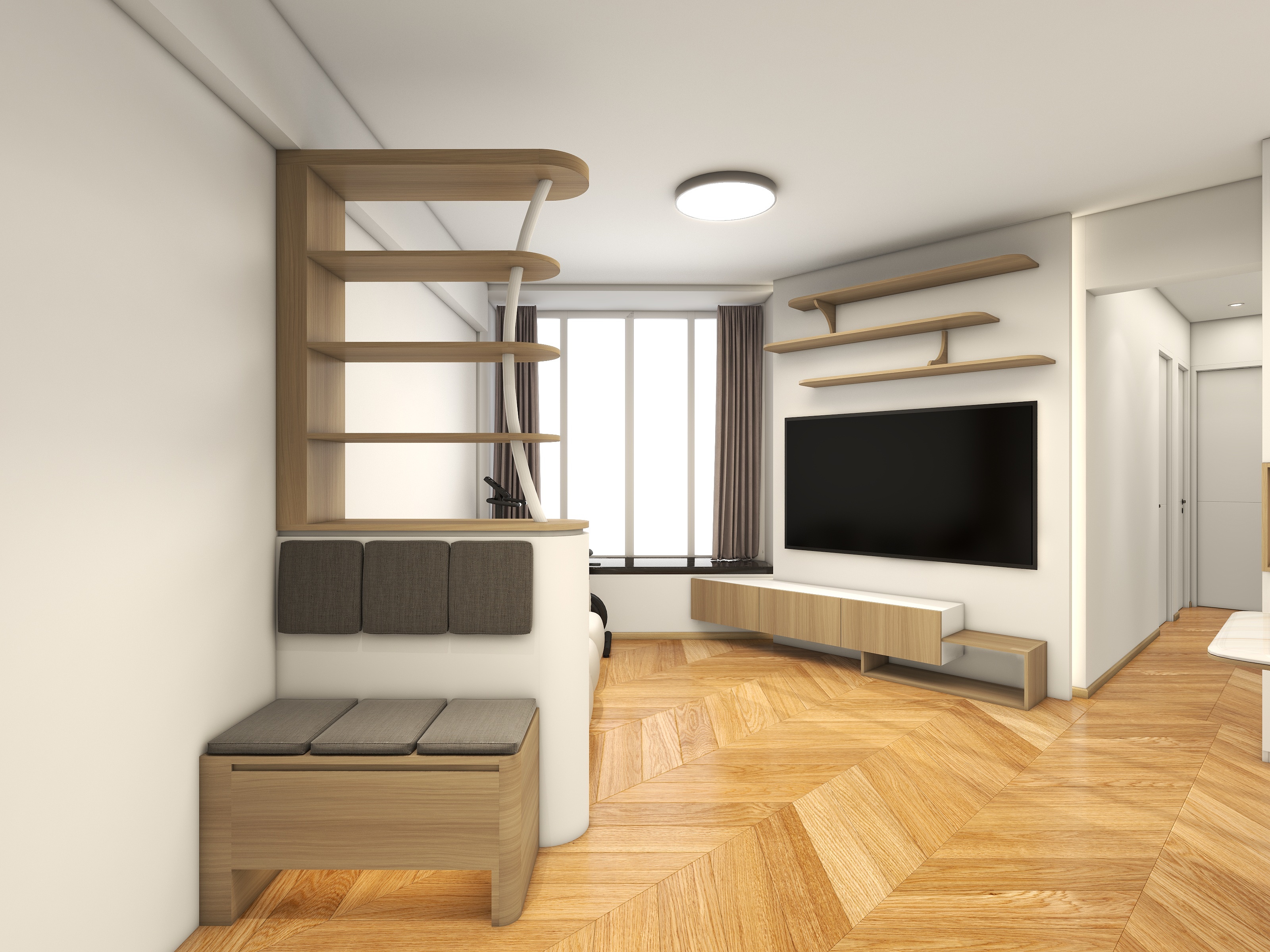 李青越-67方现代风格一居室装修效果图