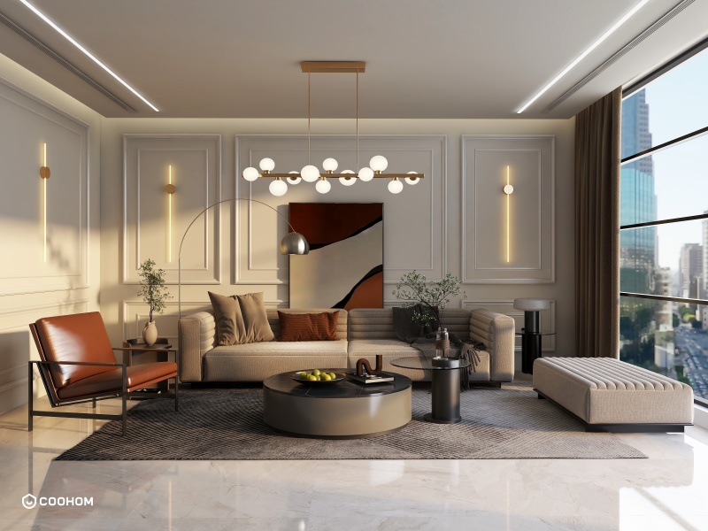 Modern Minimalist Living Room with Art Deco Touches