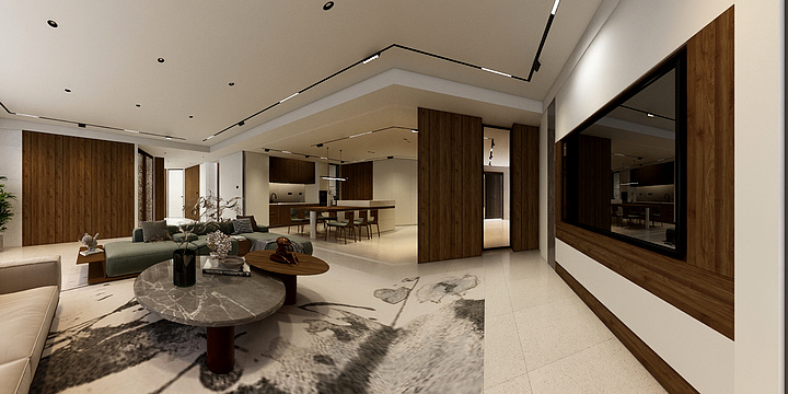 正途装饰设计-大平层《象牙白里的胡桃木》-装修设计方案