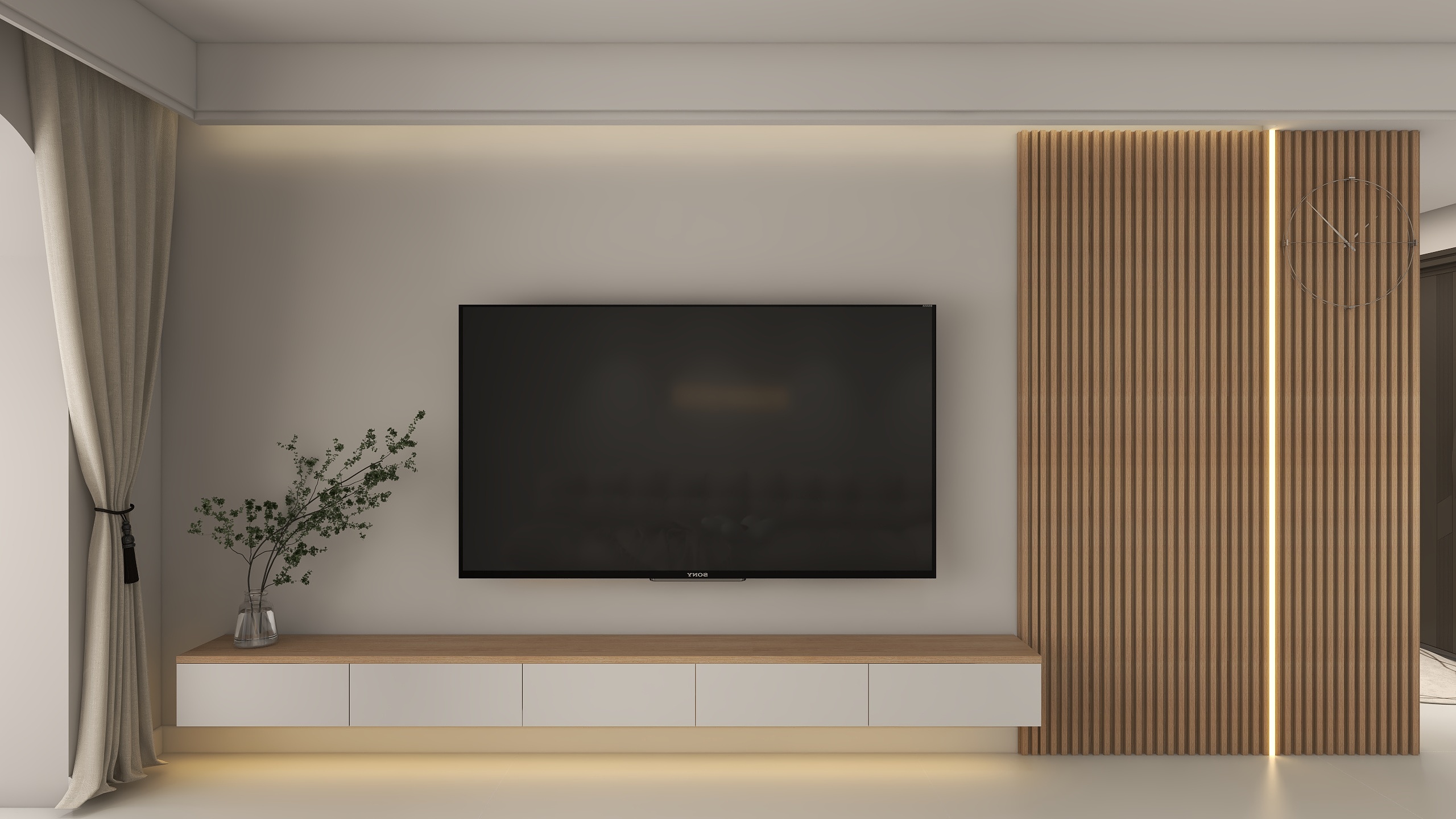 玟娜-现代奶油原木风126㎡4室装修效果图