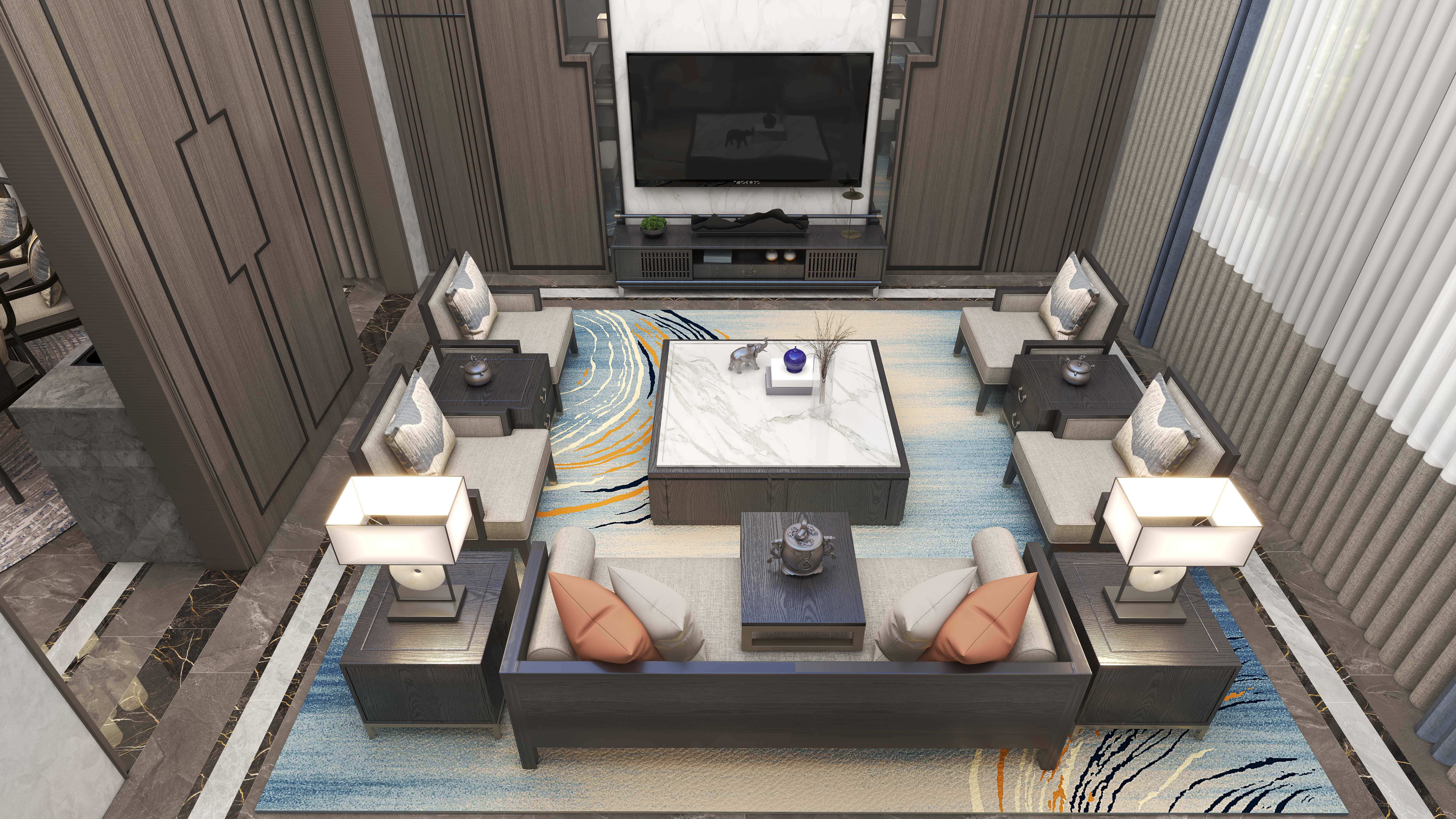 至雅名设-新中式自建别墅600平+装修效果图