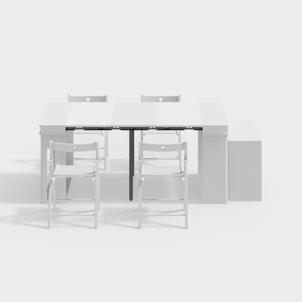 Juego moderno de mesa de comedor extensible blanca, aparador rectangular de almacenamiento con 4 sillas
