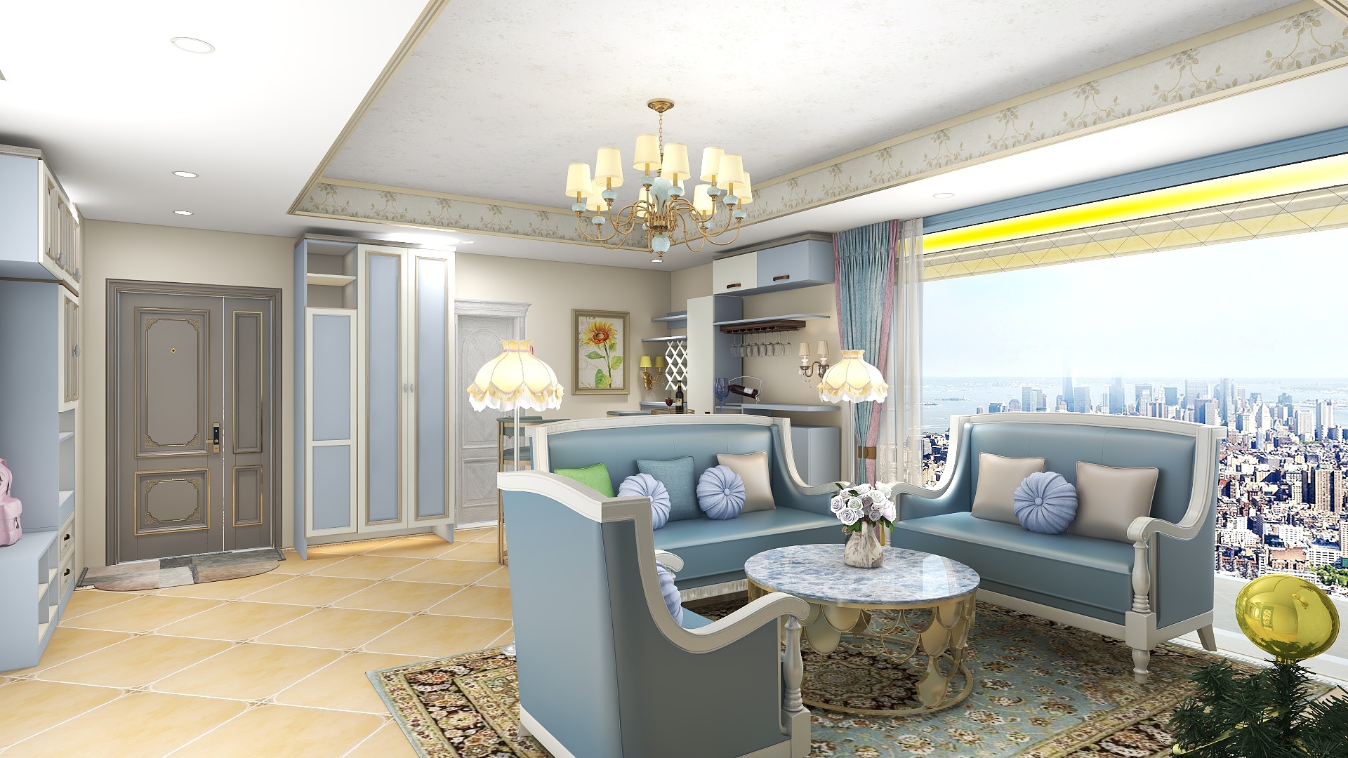 Mg镁-美式风格三室125m²全屋定制装修效果图