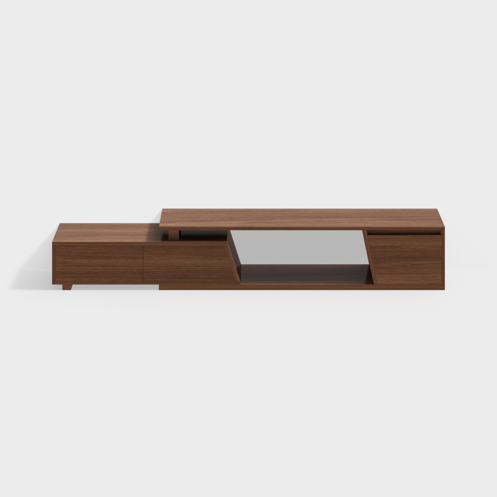 Fero Minimalist Walnut Rectangle Extendable TV Stand with 3 Drawers Up to 120"