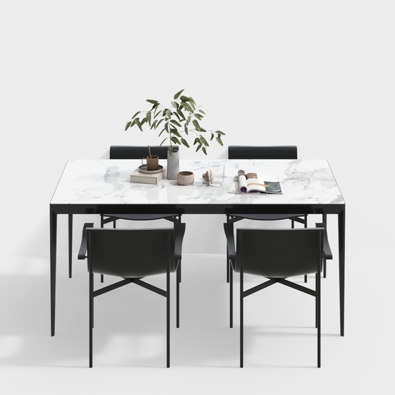 Modern Dining Table and Chair Set 3D Model in Black