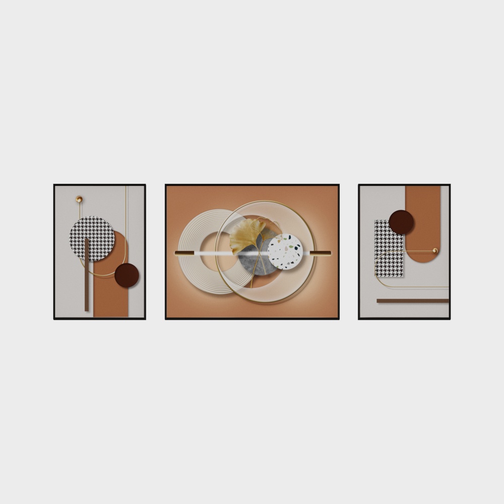 龙匠饰家-北欧现代简约系列-2+1组合装饰画-SLH-7194
