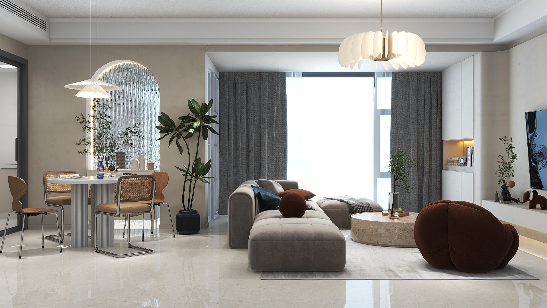 梵间老郭-111㎡3室奶油风-装修设计方案