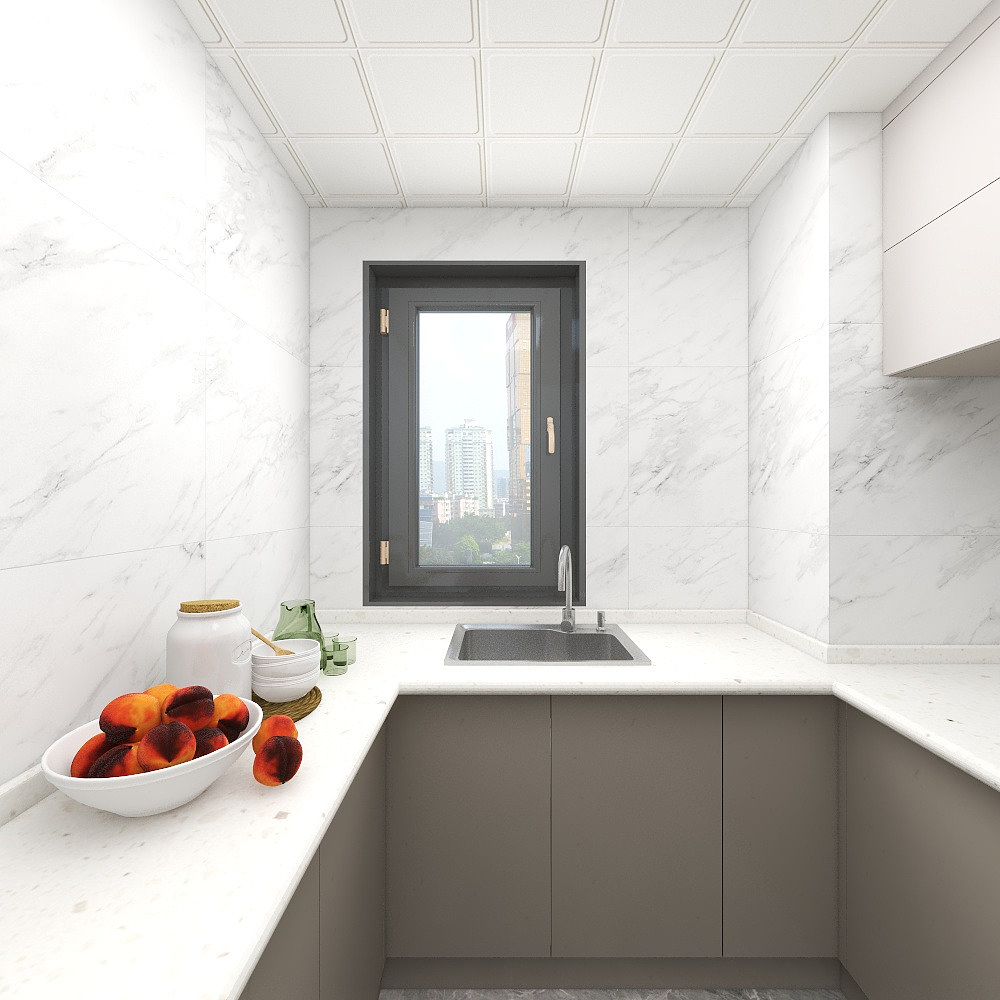 壹诺设计工作室-112㎡4室-现代简约 一层厨房装修效果图第3张