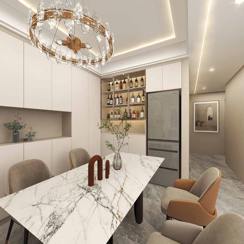 壹诺设计工作室-112㎡4室-现代简约 一层客餐厅装修效果图第5张