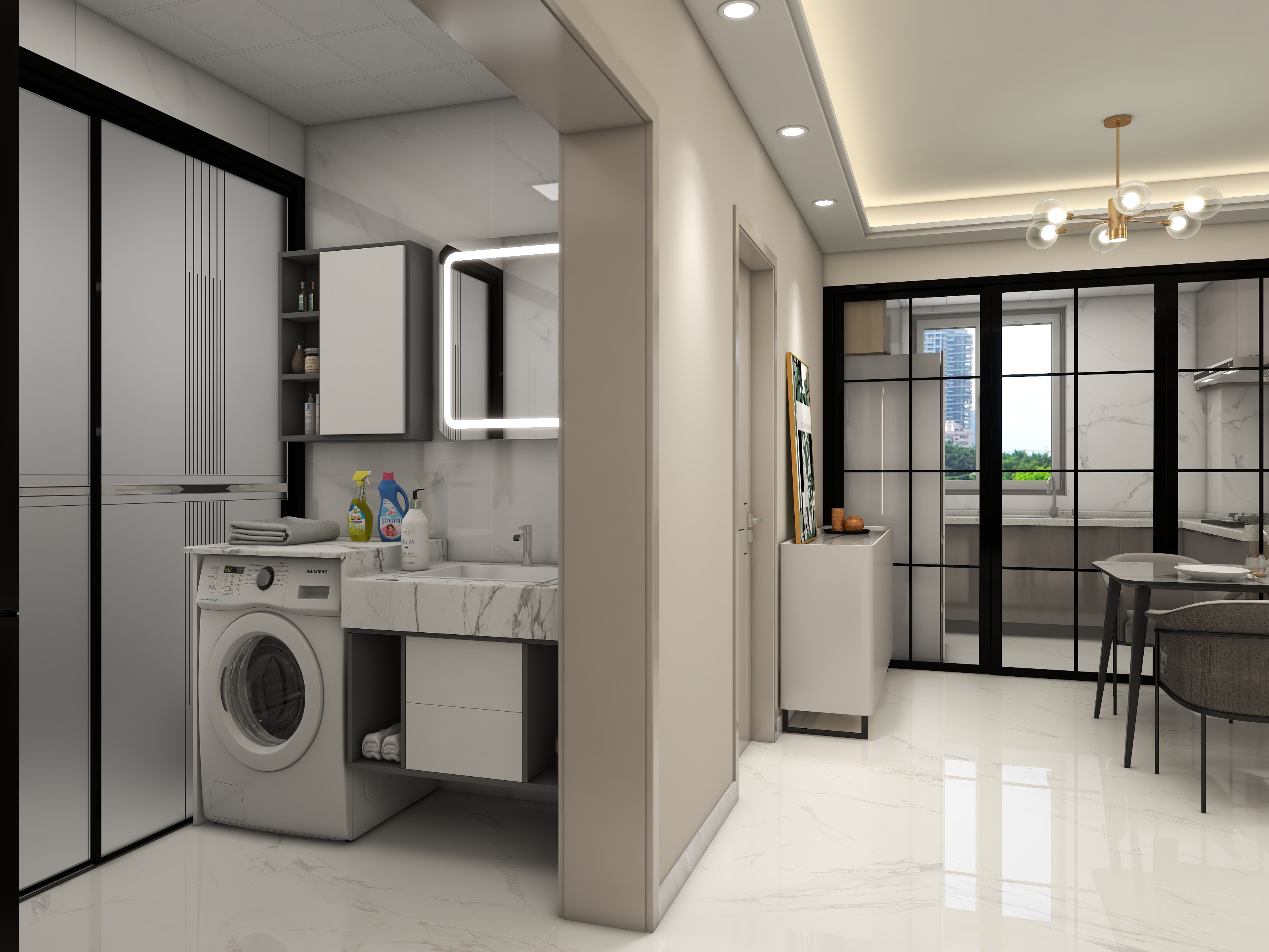 筑家设计-龙洋国郡1-1-302 -亮白地砖-装修设计方案