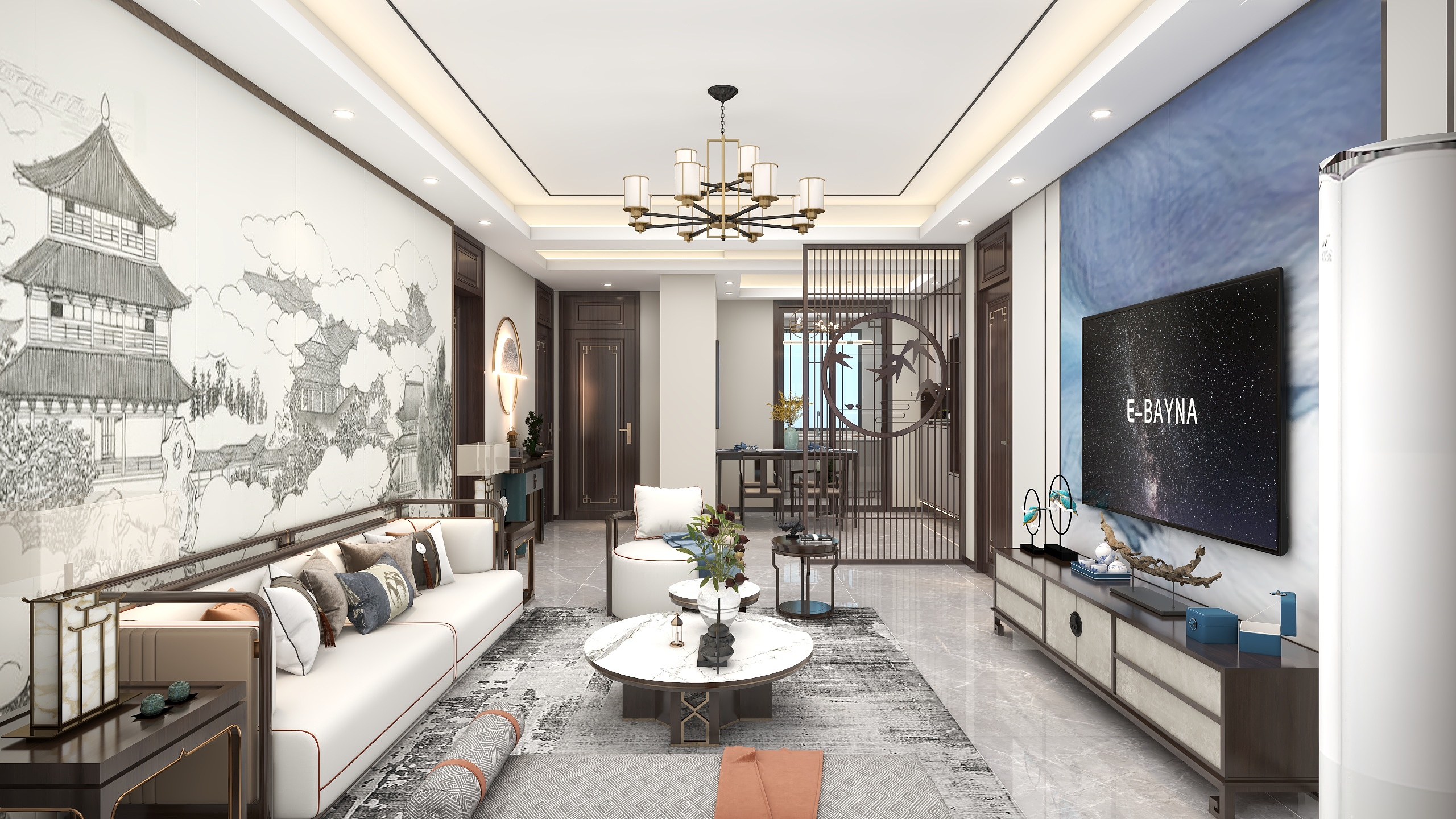 李青越-240方新中式六居室装修效果图