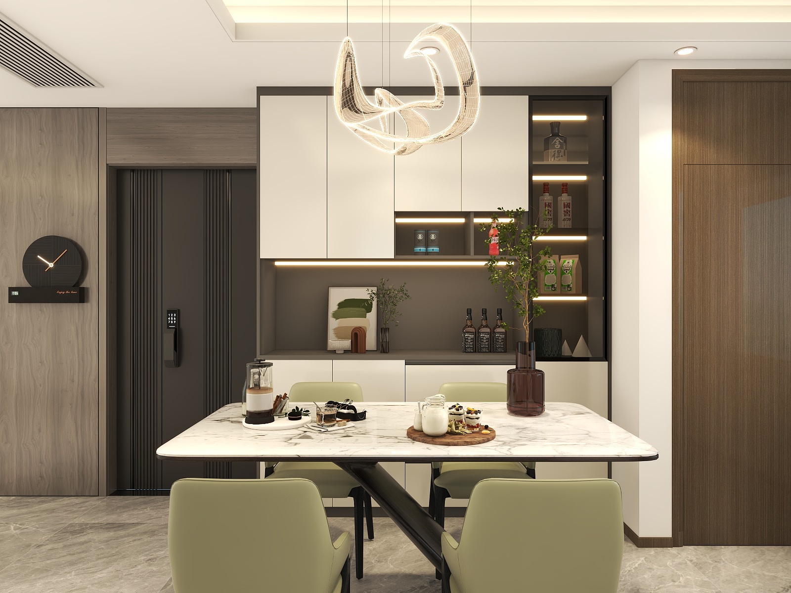 设计师一尘-「现代轻奢」——书香河畔精装房设计-105平三居室装修效果图