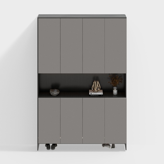Shoe cabinet with 4 middle and lower spaces including light strips
