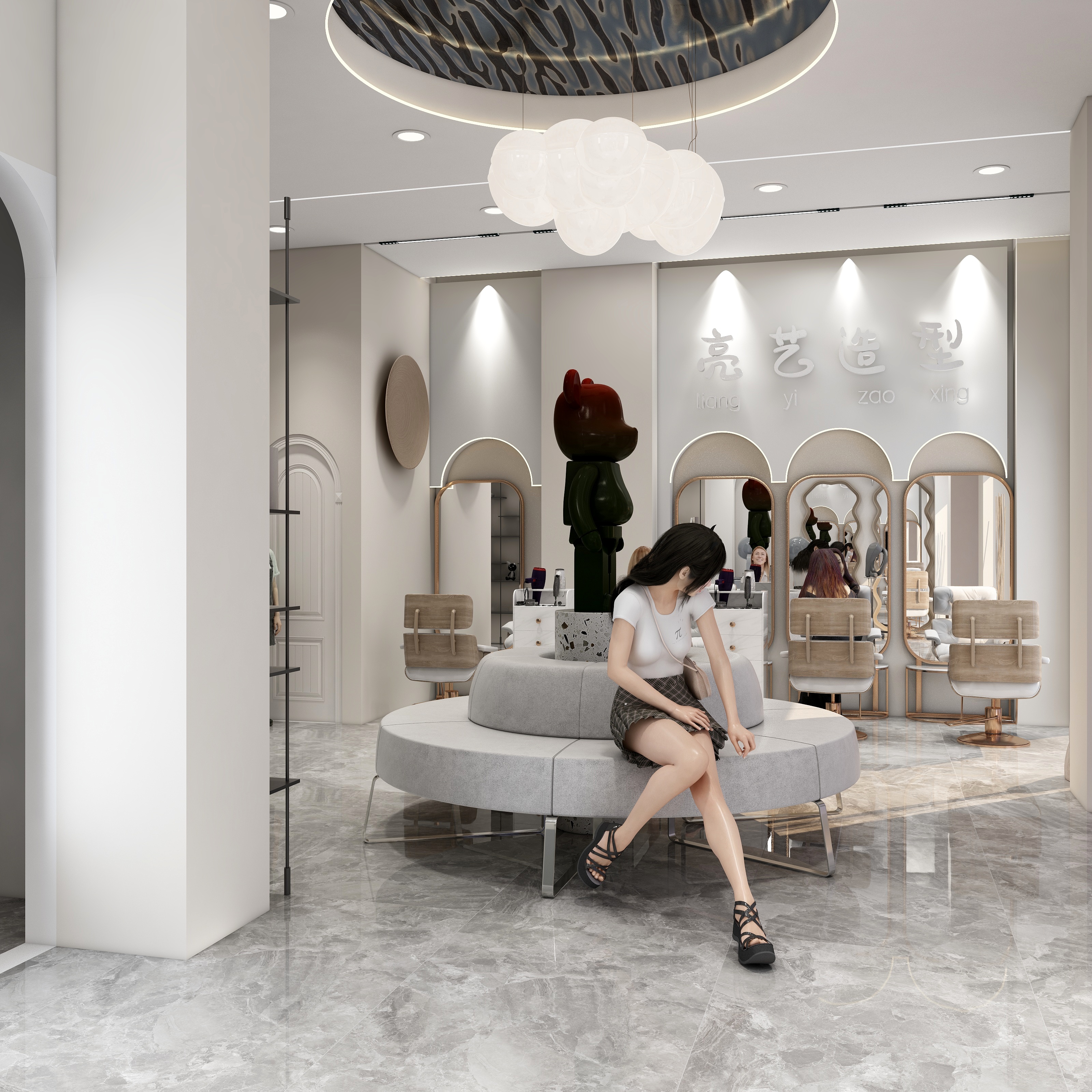 洛羽效果图-理发店-装修设计方案