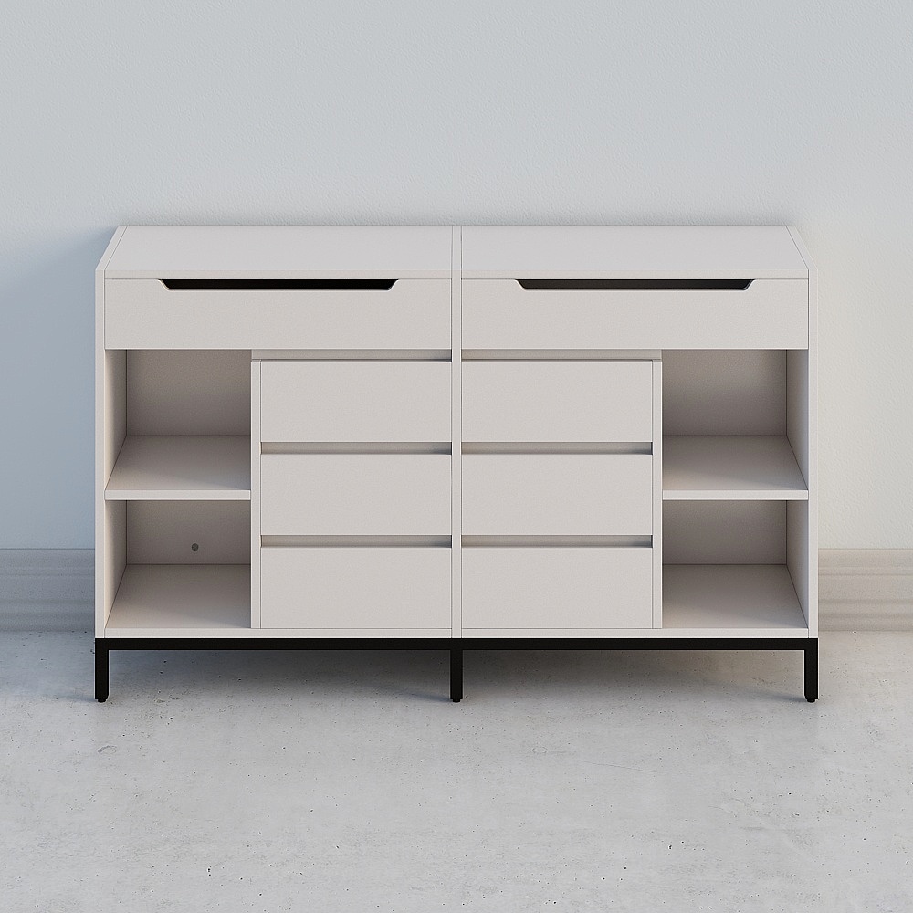 8 Drawer 1500mm Modern White Double Dresser Wide Cabinet with Flip-Top Mirror & Shelves