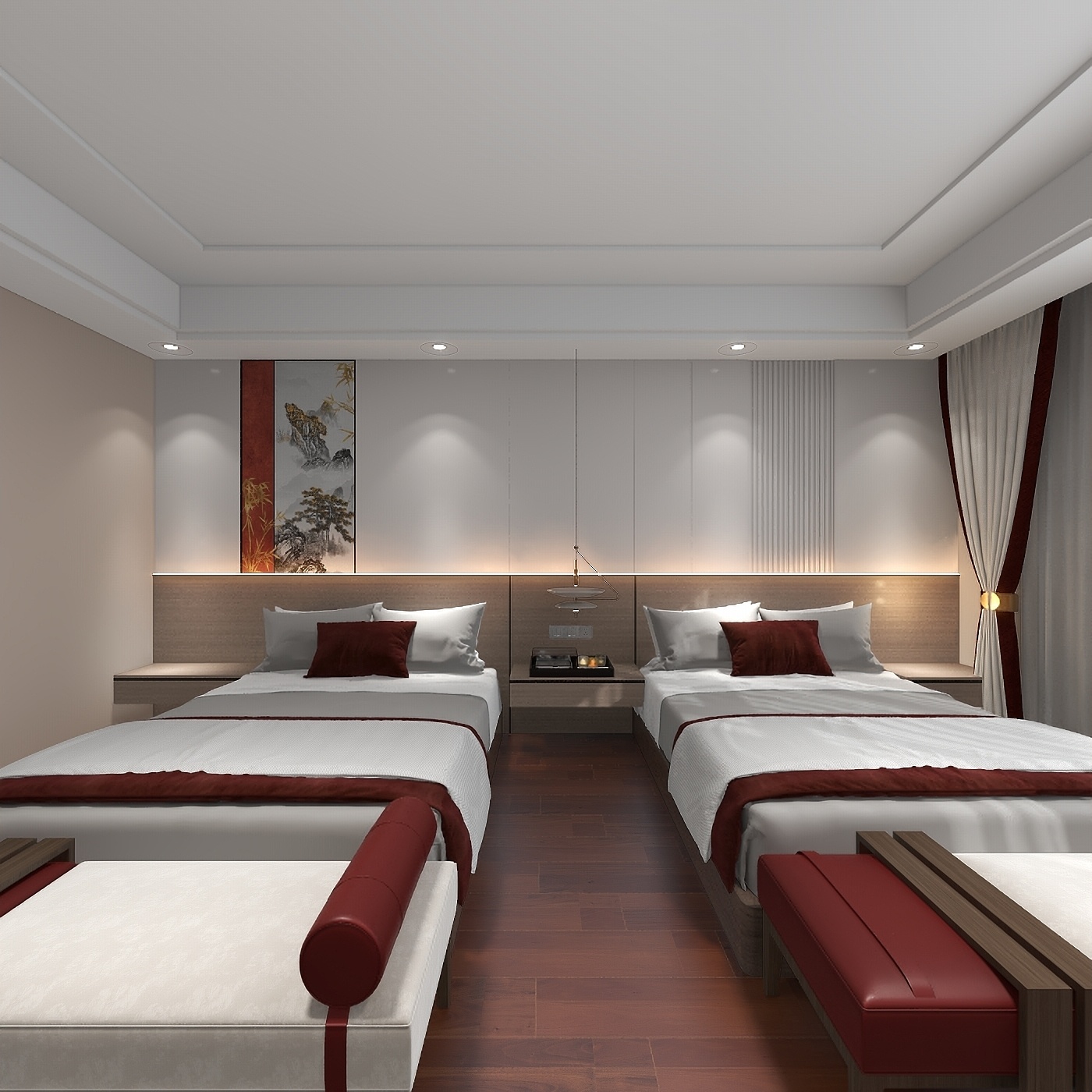 欧阳雪健-新中式别墅私享会所-KTV酒吧二层卧室3装修效果图第3张